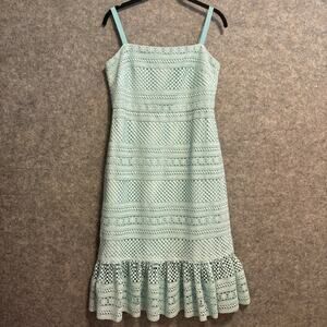 J Crew Dress Womens 6 Mint Green Fit Flare Midi Lace Floral Sleeveless Bow NEW